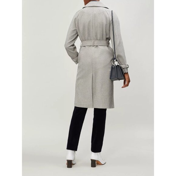 🆕TOPSHOP Angie Double Breasted Trench Coat Houndstooth Plaid Blue Gray - Picture 3 of 12